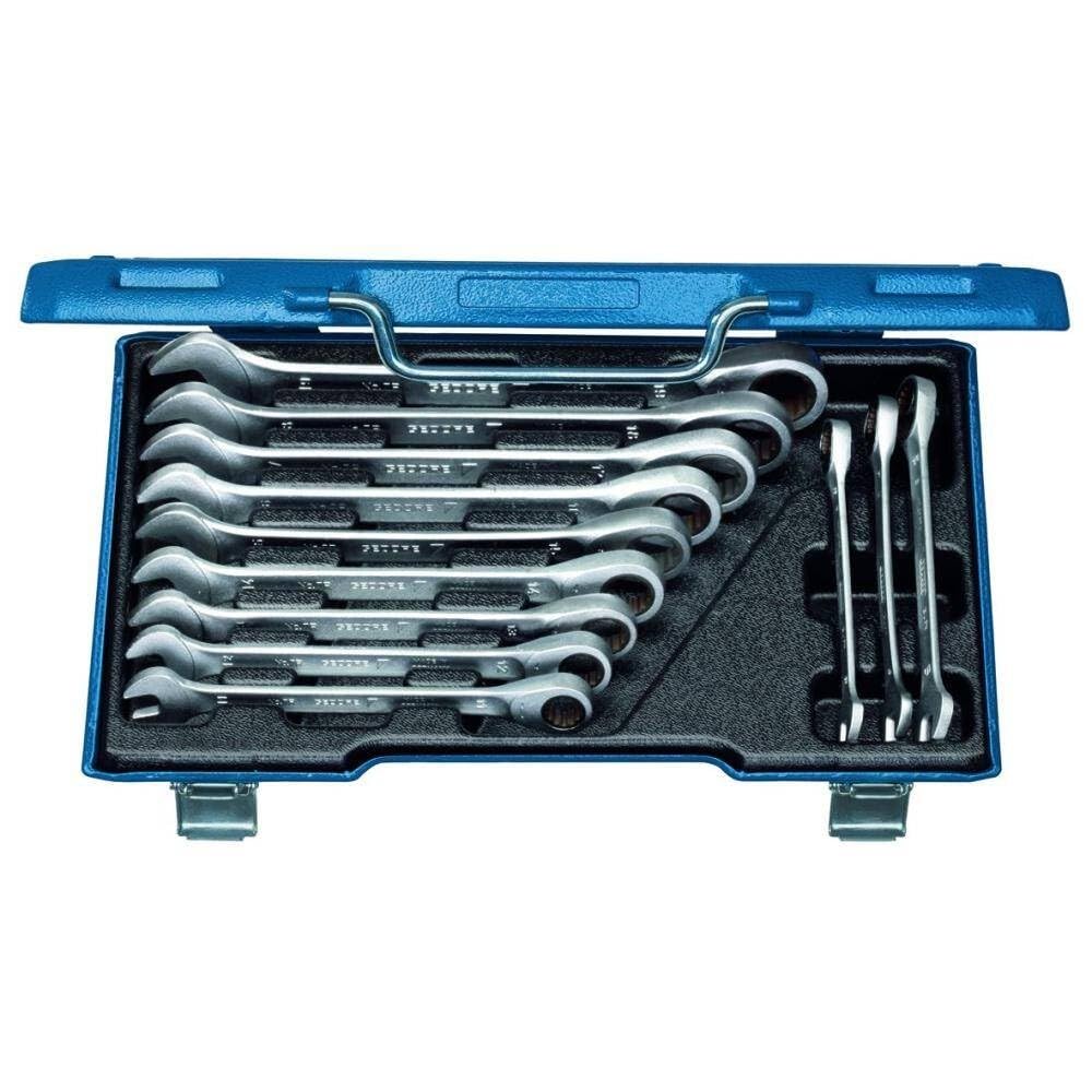 GEDORE Open-ended spanner set with ring ratchet, 12-pc. Set, AF 8-19 mm, Flat, Spanner set, 7 R-012, Silver