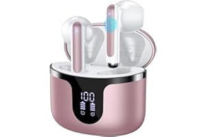 BHNYBWUL Wireless Earbuds, 2025 Bluetooth 5.3 Headphones HiFi Stereo 50H Playback Ear Buds with Led Digital Display, ENC Noise Cancelling Earbuds for Laptop Computer, iOS, Android, Rose Gold