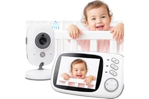 Babá Eletrônica Câmera para Bebês com Tela de 3.2" Visão Noturna 10M Infravermelha Monitoramento Temperatura, Áudio Bidirecional, Detecção de Som VOX, Modo Soneca Contem Visão Noturna Canção de Ninar