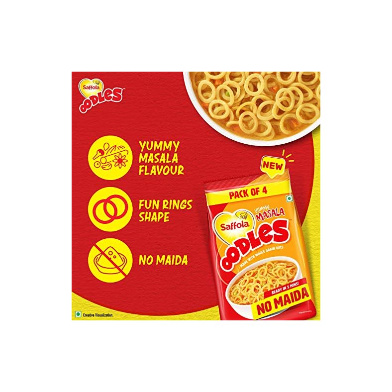 Saffola Oodles, Instant Noodles, Ring shape, Yummy Masala Flavour, No