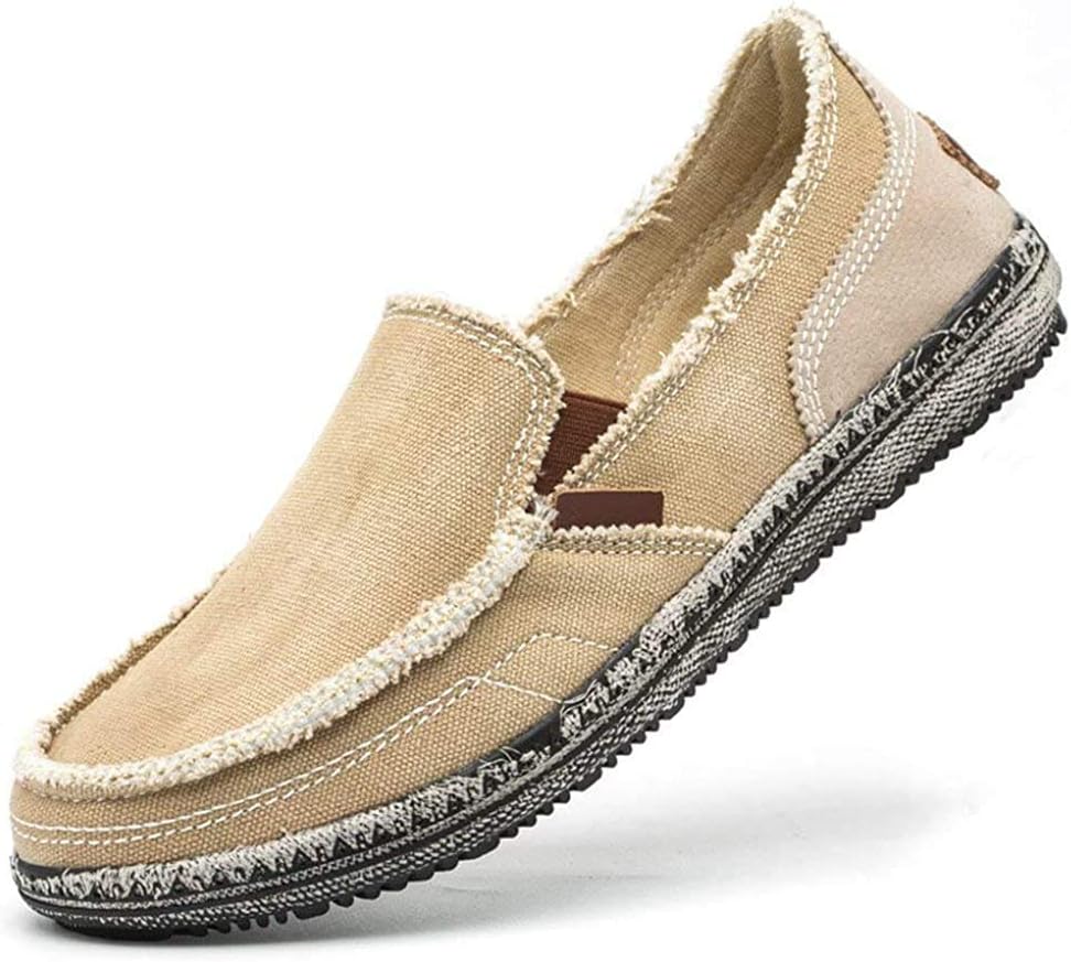 Amitafo Men's Canvas Shoes Slip on Loafers Comfort Driving Shoes Flats Moccasins Casual Breathable Boat Shoes Size 5-11.5