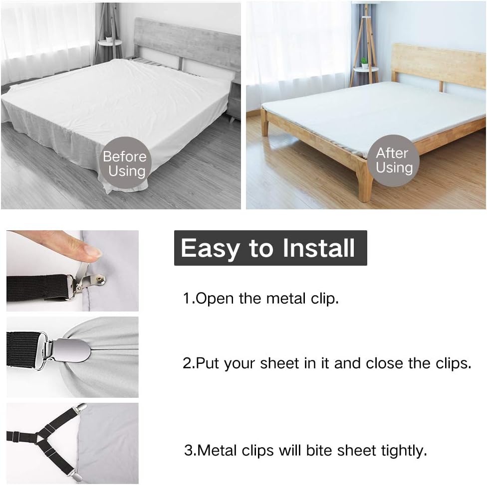 Bed Sheet Fasteners, 4 PCS Adjustable Triangle Elastic Suspenders Gripper Holder Straps Clip for Bed Sheets,Mattress Covers, Sofa Cushion: Home & Kitchen