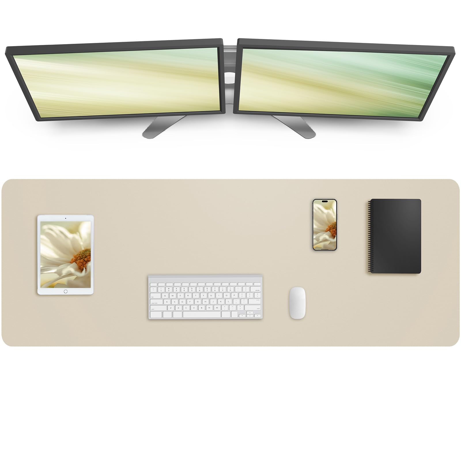 Photo 1 of AFIING Leather Desk Pad Protector, Mouse Pad, Office Desk Mat, Non-Slip PU Leather Desk Blotter, Large Desk Mat, Waterproof Keyboard Mat for Office/Home/Decor (Beige, 55" x 17")