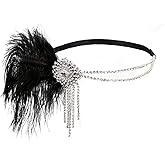 Flapper Headbands for Women 1920s Feather Headpiece Great Gatsby Roaring 20s Hair Accessories Crystal Elastic Rhinestone (Black)
