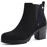 JABASIC Women Casual Ankle Booties Block Heel Slip On Chelsea Boots