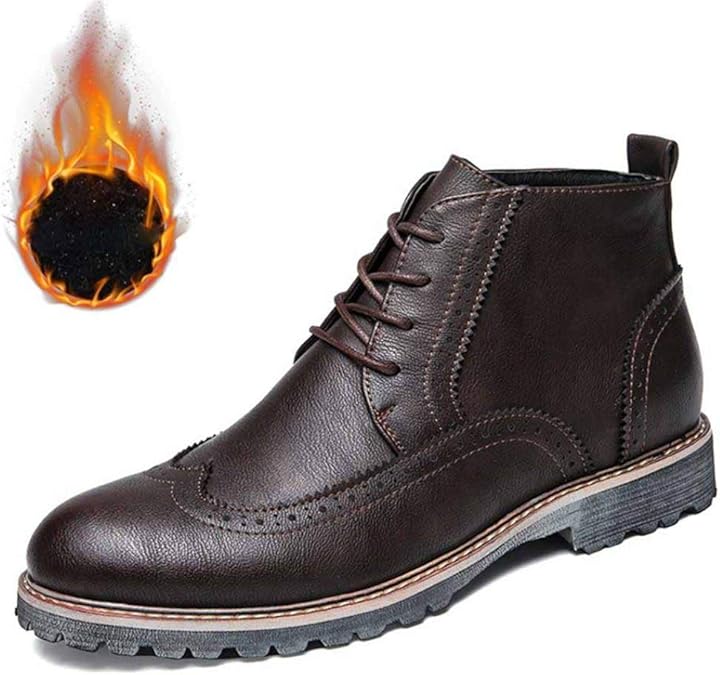 Men Brogue Boots Autumn Winter Fully Fur Ankle PU Leather Chukka Boots