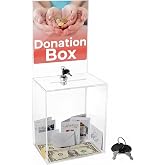 Extra Large Suggestion Donation Box, Size 16" x 8" x 6" Clear Donation Box for Fundraising with Lock &amp; Display Sign Holder, Raffle Ticket Box, Tip Box, Secure Ballot Box and Suggestion Box with Slot,