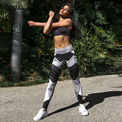®GBSELL Women Geometry Print Sports Gym Yoga Workout Athletic Leggings Pants (Gray, M)
