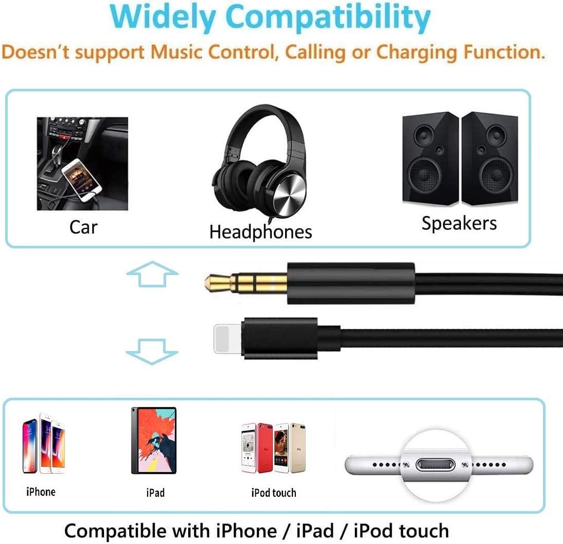 [Apple MFi Certified] Aux Cord for iPhone, Lightning to 3.5 mm Jack Aux Audio Cord Adapter Compatible with iPhone 11/XS/XR/X/8Plus/8/7 for Car/Headphones/Speaker/Home Stereo Support iOS: Electronics