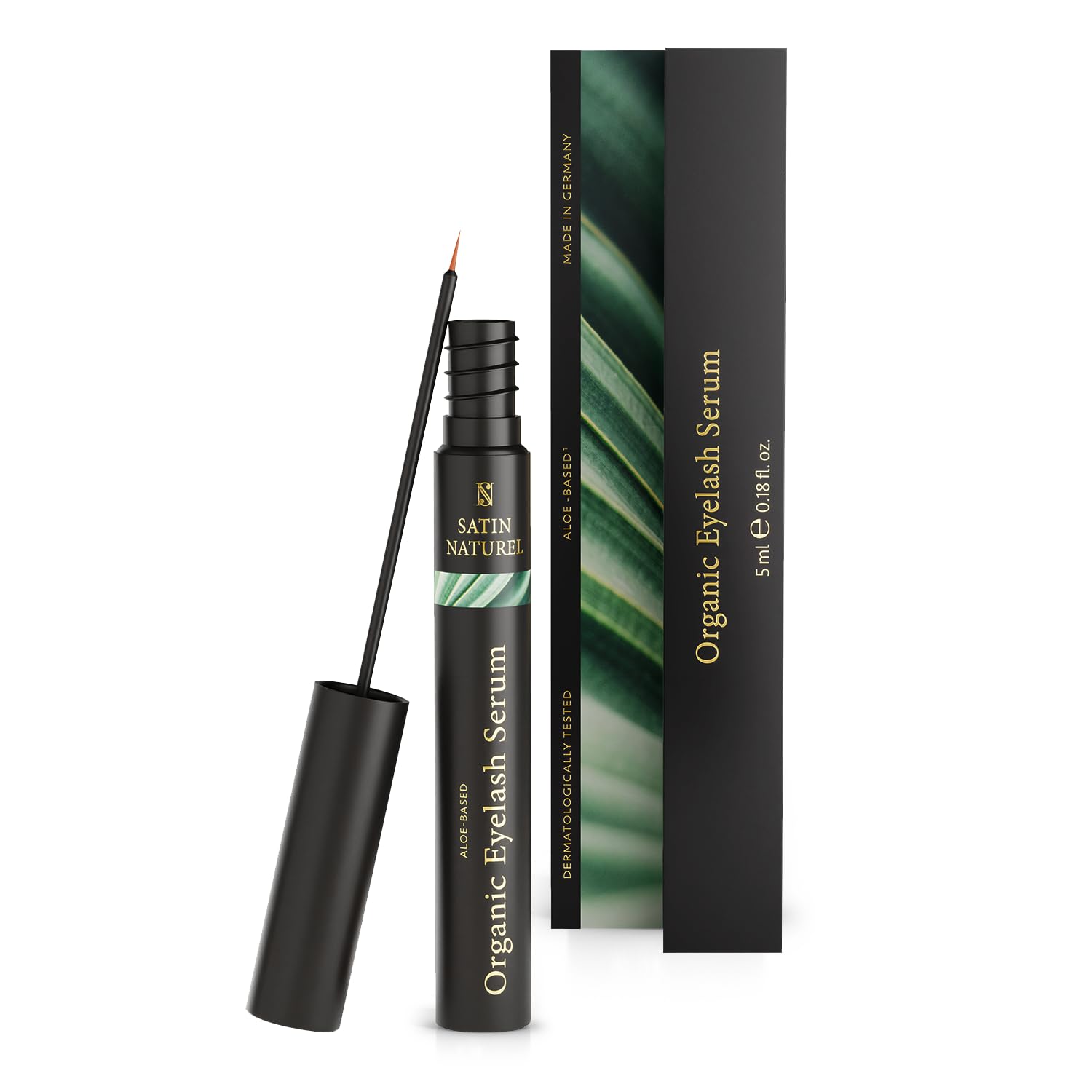 Satin Naturel Organic Eyelash Growth Serum 5ml – Innovative Aloe Vera & Peptides Formula – Hormone-Free Eyelash and Eyebrow Growth Serum