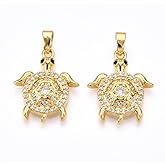 Clotiry 10Pcs Brass Cubic Zirconia Sea Turtle Pendants Ocean Tortoise Animal Charms for Jewelry Making Crafts
