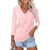 Minetom Women's V Neck 3/4 Sleeve Tops Casual Shirts Basic Summer Tees