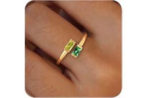 Honsny Gold Birthstone Rings for Women Non Tarnish 14K Gold Plated Adjustable Emerald Ring Cubic Zirconia Gemstone Promise Ring for Her Engagement Personalized Waterproof Jewelry Gifts for Birthday