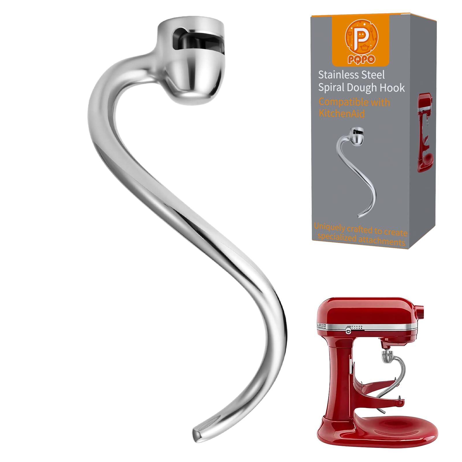 Photo 1 of Stainless Steel Spiral Dough Hook Compatible with KitchenAid 6 Quart Bowl-Lift Stand Mixers