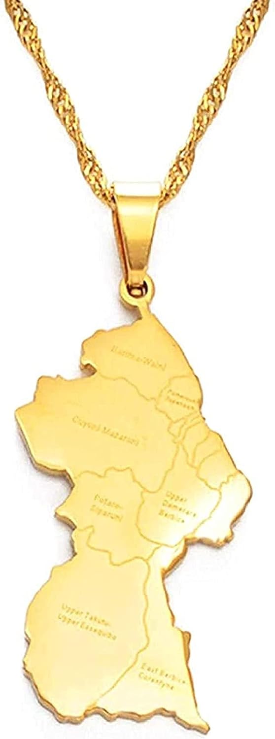 LBBYLFFF Necklace Guyana Map City Pendant Necklace Women Girls Gold