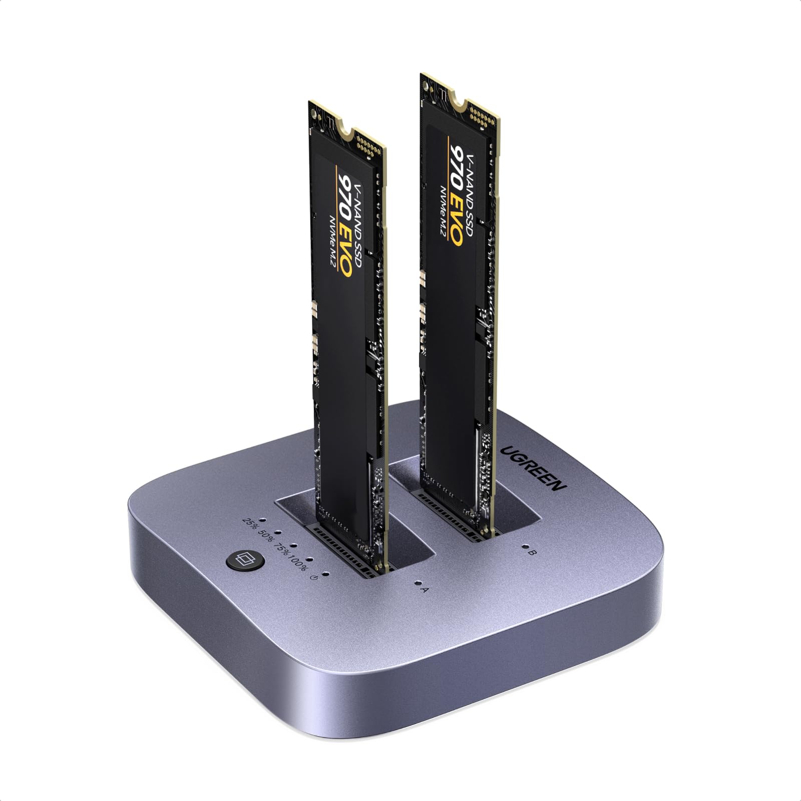 UGREEN Festplatten Dockingstation, USB 3.2 Gen 2X2 20Gbps Dual Bay NVMe SSD Gehäuse, M.2 Festplattengehäuse für M Key PCIE NVMe SSD, Offline-Klonen und UASP unterstützt