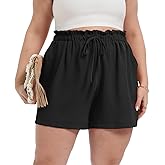 OLRIK Plus Size Shorts for Women 2026 Summer Casual Ruffle Belted Waist Lightweight Adjustable Drawstring Loose with Pockets