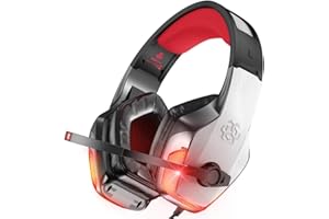 BENGOO V-4 Gaming Headset for Xbox One, PS4, PC, Controller, Noise Cancelling Over Ear Headphones with Mic, LED Light Bass Surround Soft Memory Earmuffs for PS5 Laptop Mac PS2 Gamecube -Red