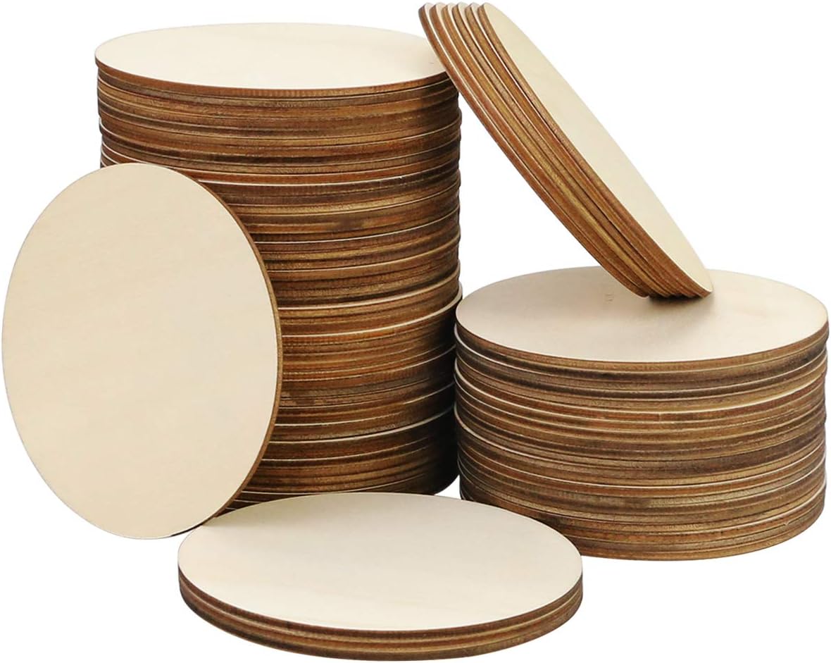 SKPPC 80 Pieces 4 Inch Unfinished Wood Circles Rounds Wooden Cutouts for Crafts, Door Design, Christmas Decorations, Coasters and DIY Home Decor : Kitchen & Dining