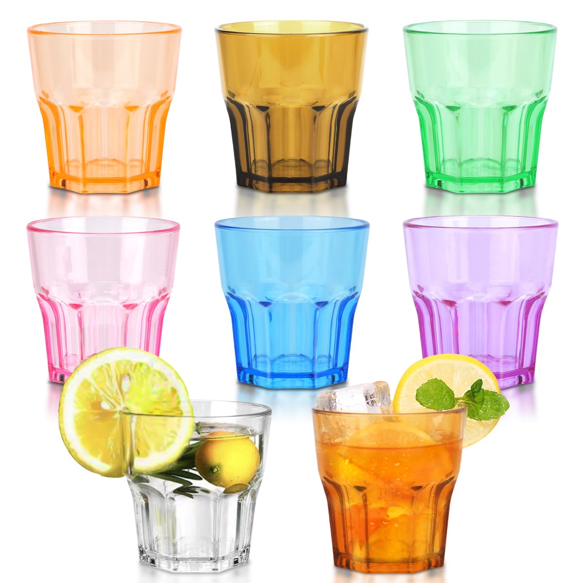 DIBALIYI 8PCS Plastic Cups Reusable, 5.63 OZ Glass Tumblers for Children, 160ML Premium Coloured Drinking Glasses for Adults Party, Stackable Acrylic Cups for Home Camping (160ml 8 Colors, 8PCS)