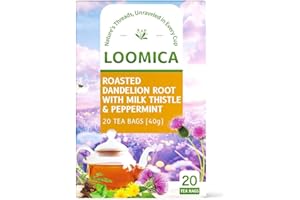 LOOMICA Roasted Dandelion Root with Milk Thistle & Peppermint, Caffeine Free, with Toasted Nutty Flavor, Wellness Support Herbal Blend, Coffee Alternative, Bold & Smooth, 20 Counts