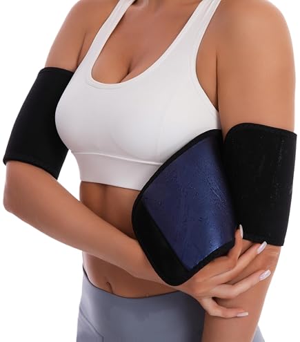 Qianyu 1 paire de bandes de sudation réglables pour sauna, réduction de la graisse du bras, pour femme, bras flasques, entraînement sportif (noir), Extérieur noir avec doublure argentée, taille unique Qianyu 1 paire de bandes de sudation réglables pour sauna, réduction de la graisse du bras, pour femme, bras flasques, entraînement sportif (noir), Extérieur noir avec doublure argentée, taille unique