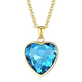 YAMI Heart Pendant Necklace for Women, Statement Love Birthstone Crystal, 14K Gold Plated Jewelry Gifts for Wife Girlfriend Mom on Birthday/Valentine's/Mother's Day/Anniversary