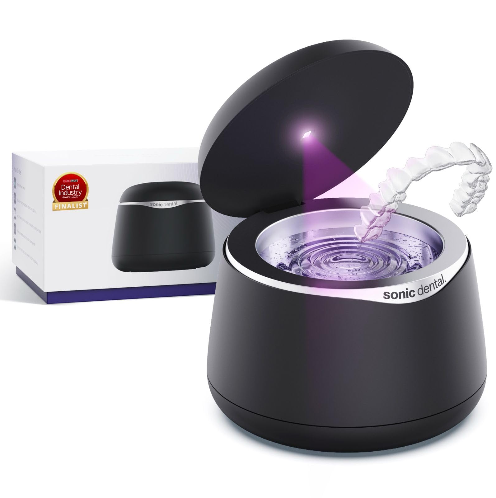 Sonic Pro Dental Cleaning Pod, 43kHz Ultrasonic Retainer Cleaner Machine for Dentures, Mouthguards, Braces, Aligners, Toothbrush Heads, Jewellery & All Dental Appliances (Onyx Black)