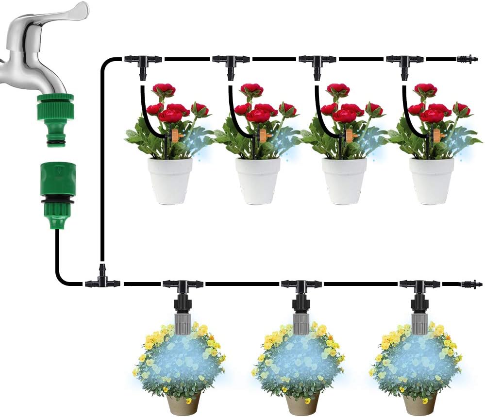 Flantor Garden Irrigation System, 50ft 1/4" Blank Distribution Tubing Watering Drip Kit/DIY Saving Water Automatic Irrigation Equipment Set for Garden Greenhouse, Flower Bed, Patio, Lawn : Garden & Outdoor