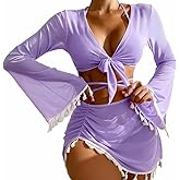 Cozep Women's 4 Piece Swimsuit Triangle Bikini Sets Bathing Suit Sexy Swimwear with Beach Cover Up Skirt
