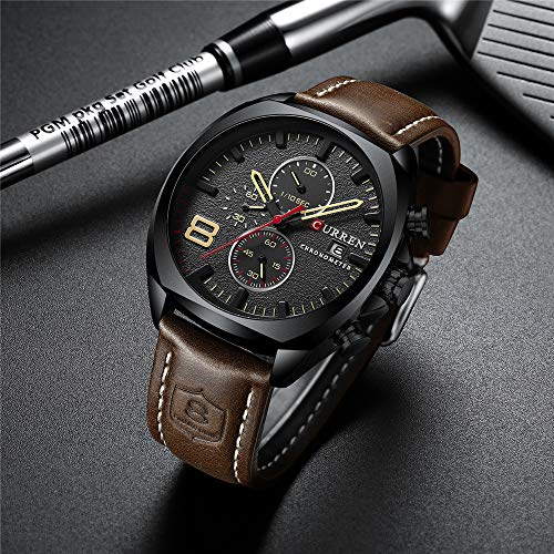 Reloj Hombres Impermeable Cronógrafo Deporte Militar Reloj Hombre Cuero Reloj Reloj Masculino - Imagen 5