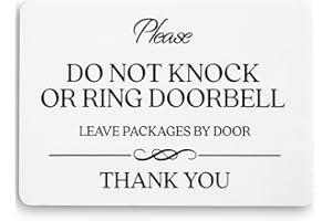 GLOBE ROCKET Do Not Knock or Ring Doorbell Sign (White Acrylic 5 x 3.5 in) - Please Do Not Ring Doorbell Sign - Dont Ring Doorbell Sign - Do Not Knock Sign - No Soliciting Sign for House Door - No Solicitors Sign