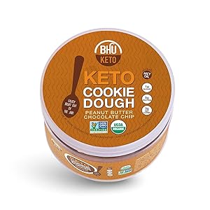 BHU Keto Protein Cookie Dough in a Jar, Peanut Butter Chocolate Chip - Organic & Vegan Snack - Clean Ingredient Dessert which are Low Carb & Low Sugar, Grain & Gluten Free, Dairy-Free, Non-GMO (9 oz)