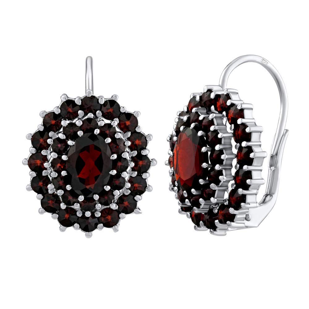 SILVEGO Women's Earrings 925 Sterling Silver with Real Garnet from the Czech Republic, Silver, Garnet