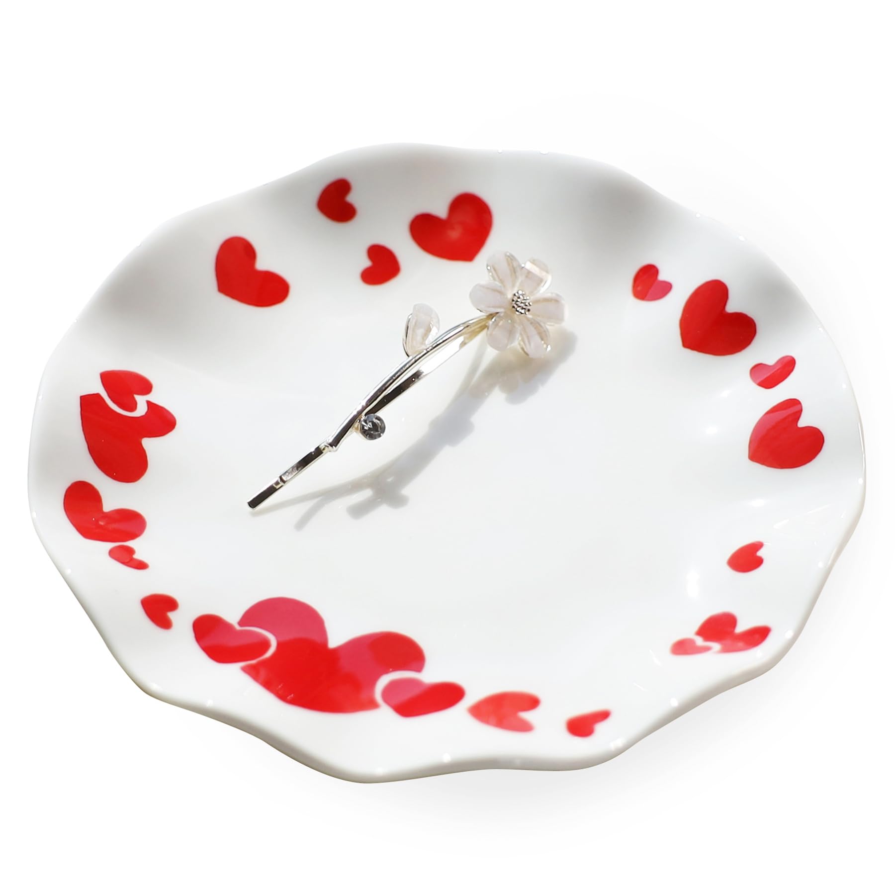 HOME SMILE Handpainted Heart Ring Dish-Valentine's Day Gifts for Her Jewerlry Tray-Romantic Anniversary Engagement Wedding Ring Holder for Newlyweds Friends Sister
