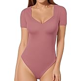 MANGOPOP Deep V Neck Body Suits for Women Short Sleeve Body Suits Sexy Going Out Casual Tops Shirts
