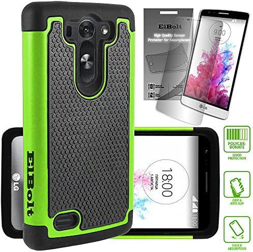 ElBolt LG G3 Vigor / G3 Mini / G3 Beat/ G3s D725 D722 Case - 2 in 1 Bundle Silicon Dual Layer Armor Protective Case Cover Skin - Neon Green with Free ElBolt Certified Premium Screen Protector by ElBolt TM