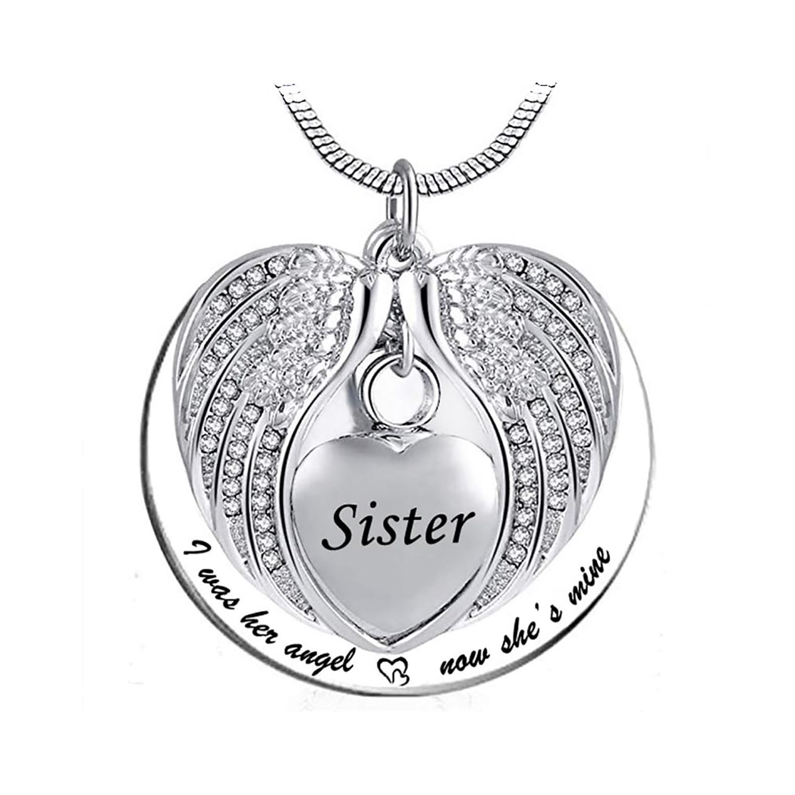 LSxAB Heart Angel Wing Memorial Cremation Urn Ashes Necklaces for Sister Keepsake Pendant Ashes Holder - I was His Angel Now He's Mine