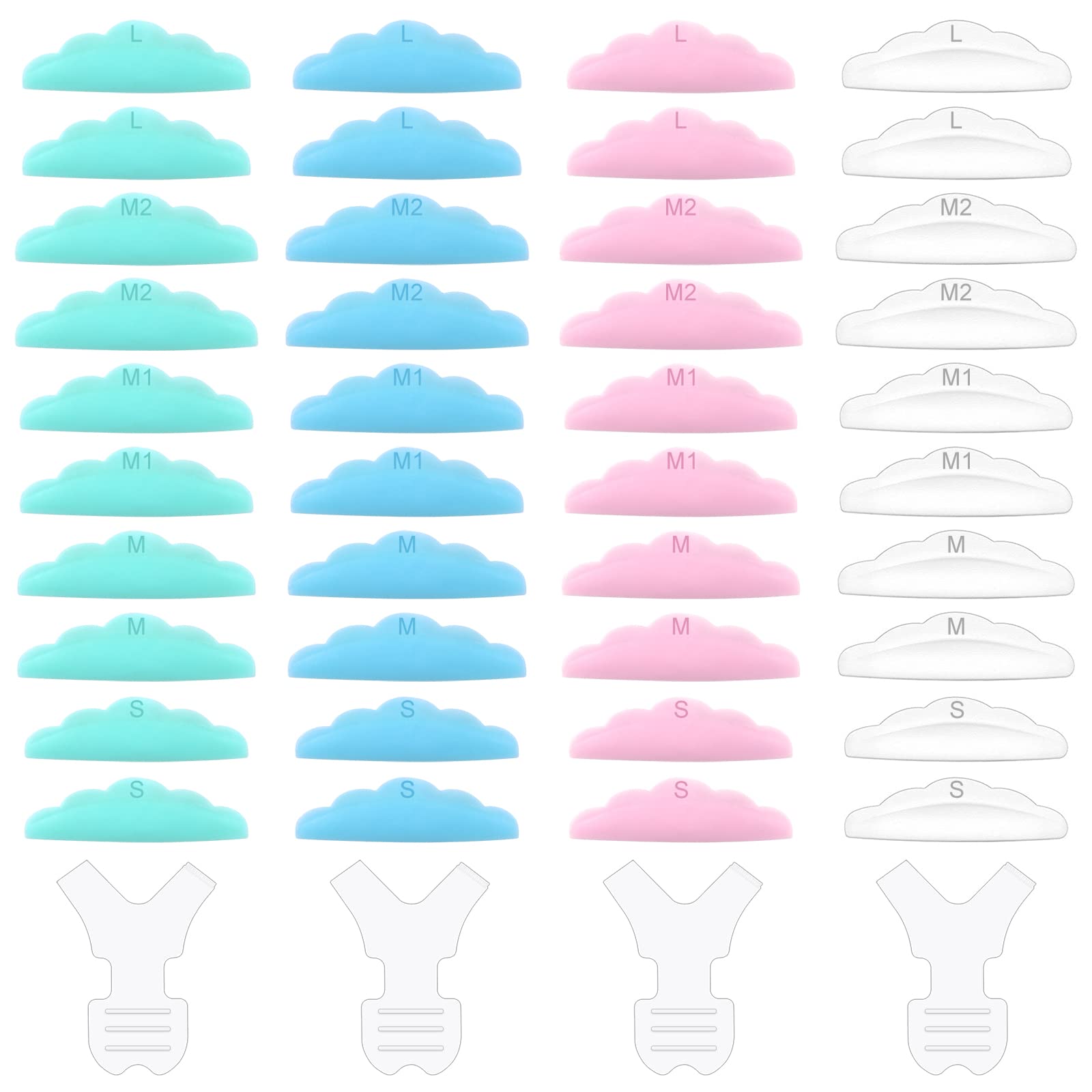 Eyelash Perming Curler Set Silicone Eyelash Shield Pads 5 Sizes with Y Shape Eyelash Brush Reusable for Lash Lift 44pcs