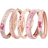UJOY Bangles 5 Pcs Enamel Jewelry Set Rose Flower Engraved Cloisonne Bracelets Pack in a Box 5PCS