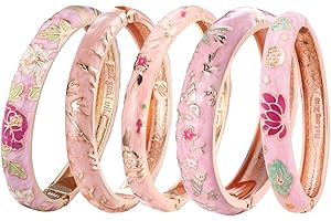 UJOY Bangles 5 Pcs Enamel Jewelry Set Rose Flower Engraved Cloisonne Bracelets Pack in a Box 5PCS