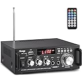 Facmogu 298A Max 300Wx2 Wireless Bluetooth 5.0 Stereo Audio Amplifier, RMS 40Wx2 Power Amp 2 Channel Stereo Receiver for Home Theater Speakers, Bass & Treble Control, USB/SD/RCA/MIC/FM in, Remote