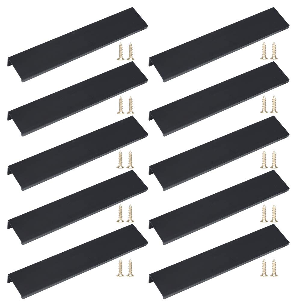 JNRFTY 10Pcs Mount Finger Edge Pull,Hidden Drawer Pulls,Aluminum Hidden Handle Concealed Tab Pulls for Home Kitchen Door Drawer Cabinet (Black,150mm Total Length)