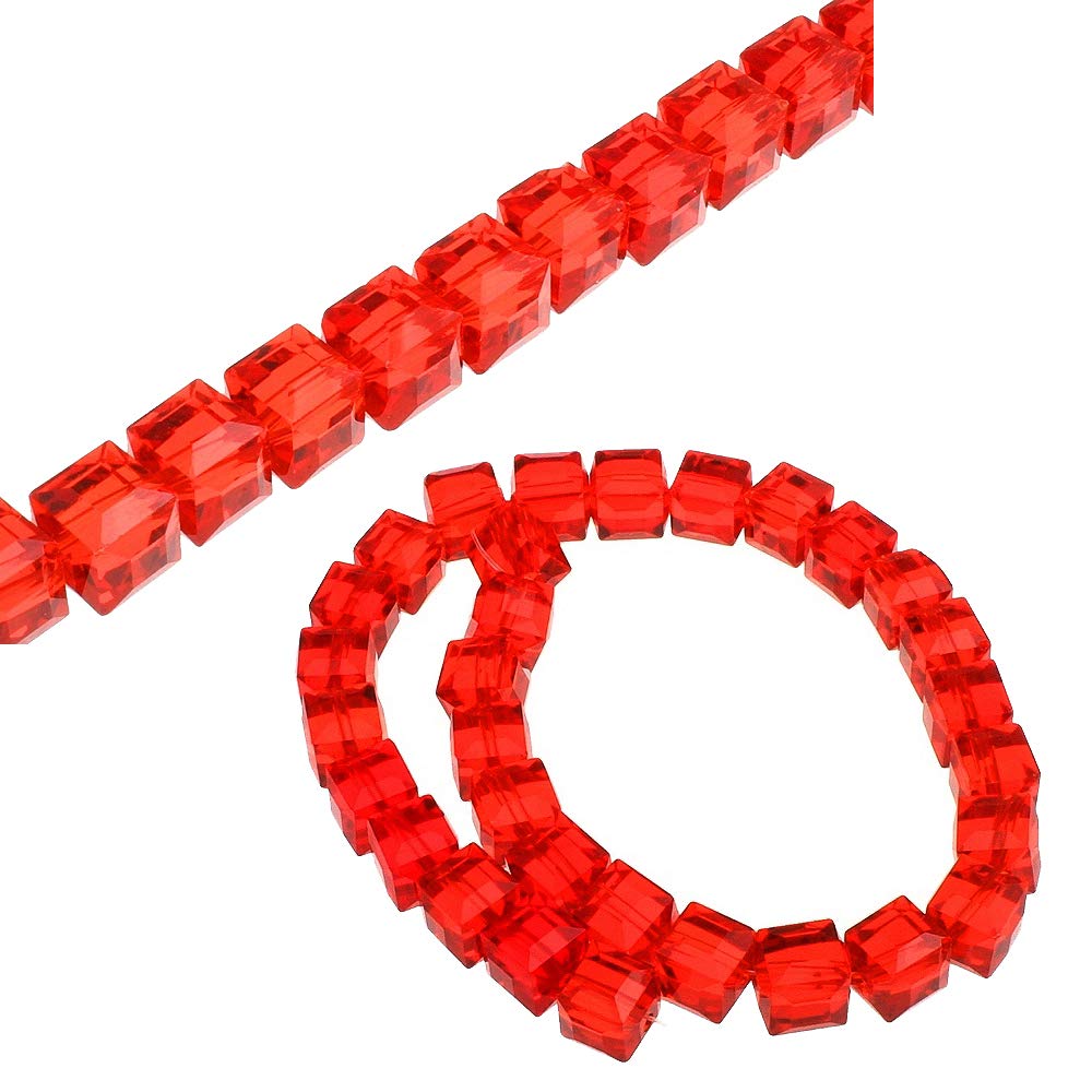 Bohemian Crystal Beads, 4 mm and 6 mm Set, Cube Faceted Czech Beads, Glass Cut Beads, Spacer Beads, Glass Beads, Pressure Beads (Red, 6 x 6 x 6 mm, 20 Pieces)