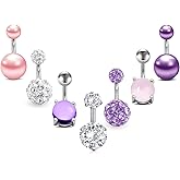 FECTAS 14G Surgical Steel Belly Button Rings for Women Navel Belly Ring Pack Crystal CZ Rose Gold Silver 6mm or 10mm Piercing Barbell