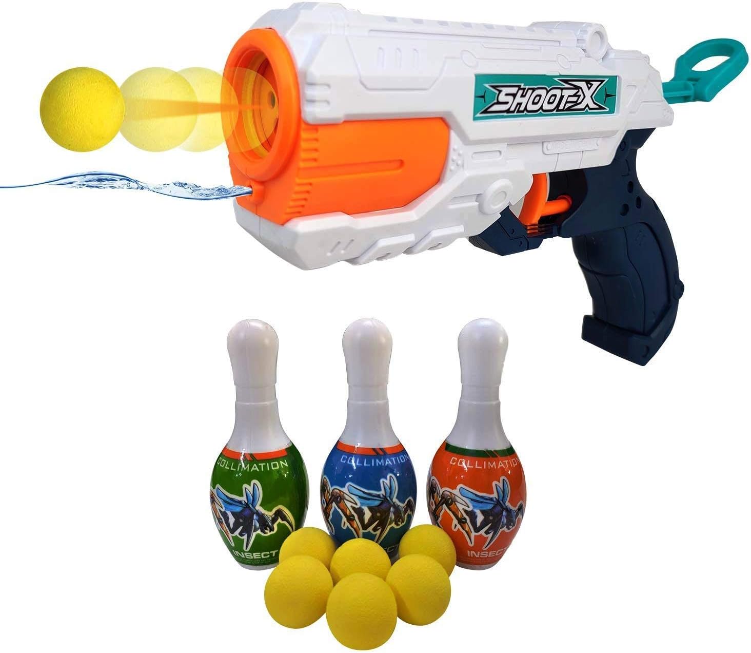 higadget 2 in 1 Gun Toy, Soft Ball Gun with Bowling Pins, Water Shot Gun - Magic Blaster Gun Toy - NO Battery Required