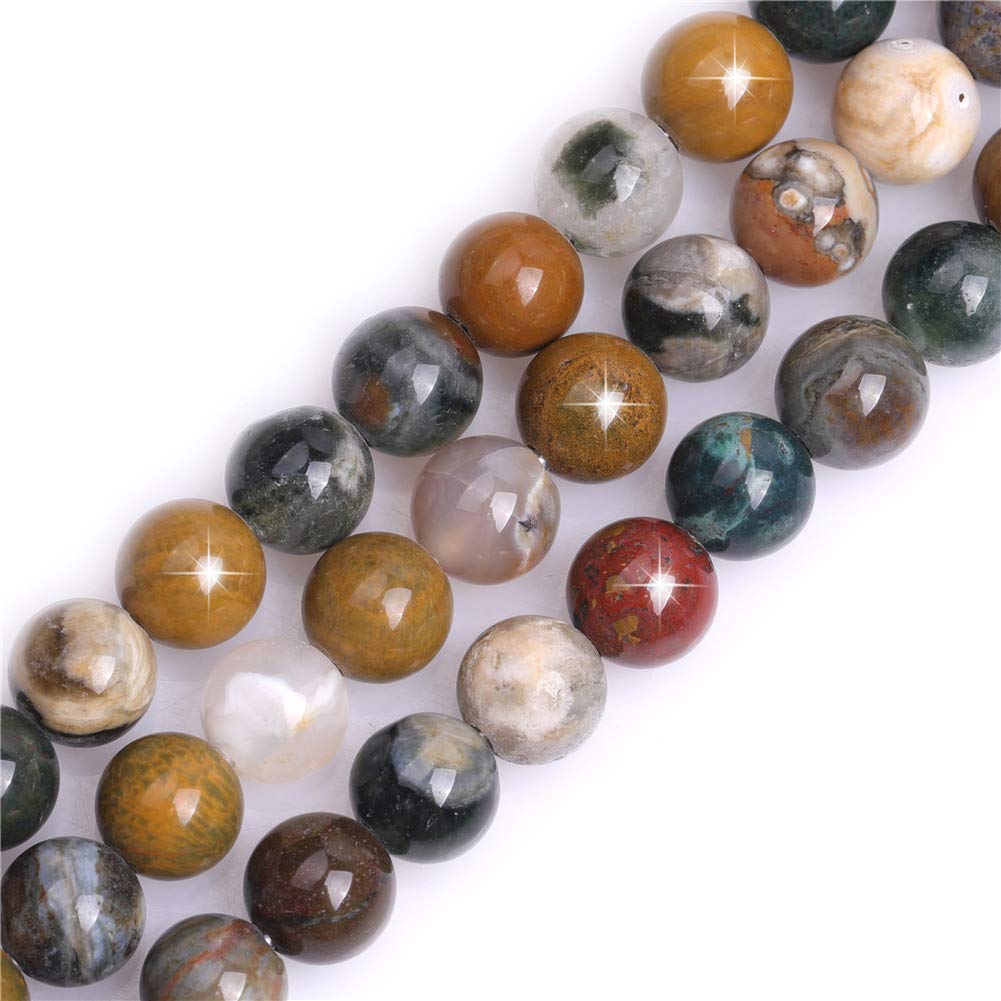 Natural Multicolor Ocean Agate Gemstone Semi Precious Round 10mm Loose Beads for Jewellery Making DIY Bracelet Necklace Crafts 15''