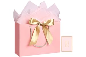 JMANNI Gift Bags, 1PCS Gift Bags Large with Ribbon and 1 Greeting Cards 2 Tissue Paper, Portable Paper Gift Bag with Handles, Birthday Gift Bags, Marble Pattern Present Bags for Christmas Wedding