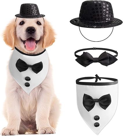 Amazon Com Gagiland Dog Wedding Attire Tuxedo Top Hat Bow Tie