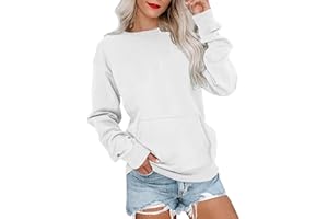 chaktkglok Crew Neck Sweatshirts for Women Casual Basic Pullover Long Sleeve Solid Color Fall Tops Outfits with Pockets 2023